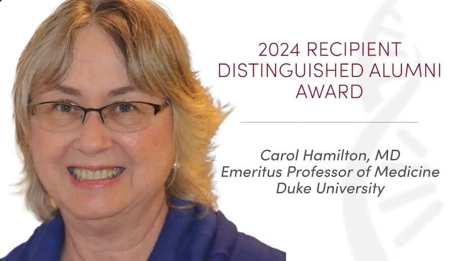 Carol's headshot next to text that says, 2024 Recipient Distinguished Alumni Award.